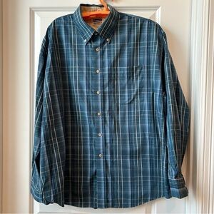 Haggar Forever New Blue Plaid Long Sleeve Button Up Shirt Sz XXL Business Casual